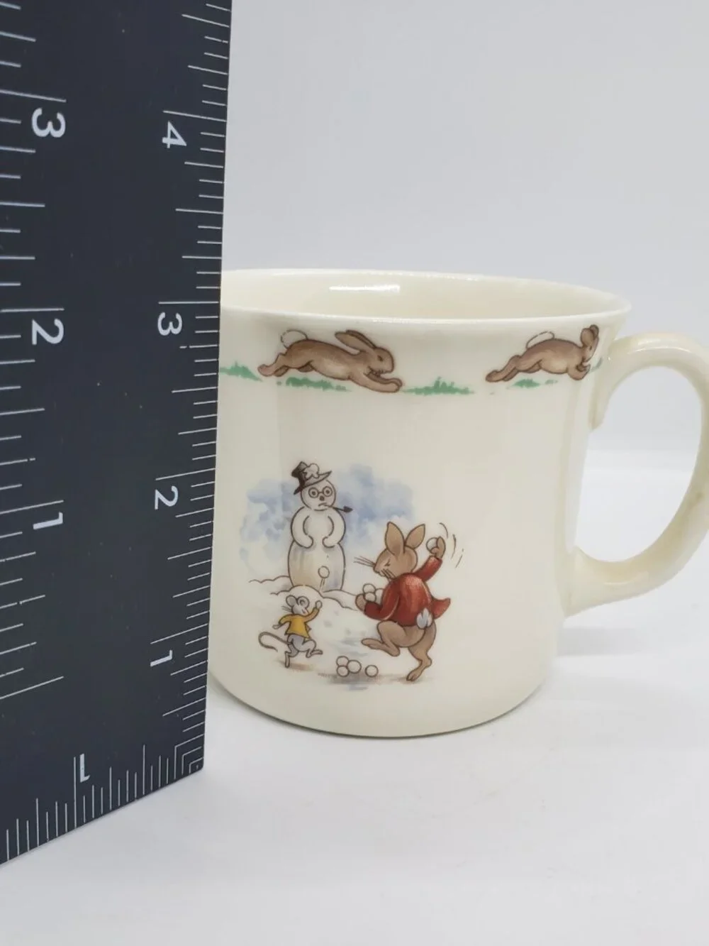 Vintage Royal Doulton Bunnykins 2 Handled Cup 6in Cereal Bowl Set Winter Xmas
